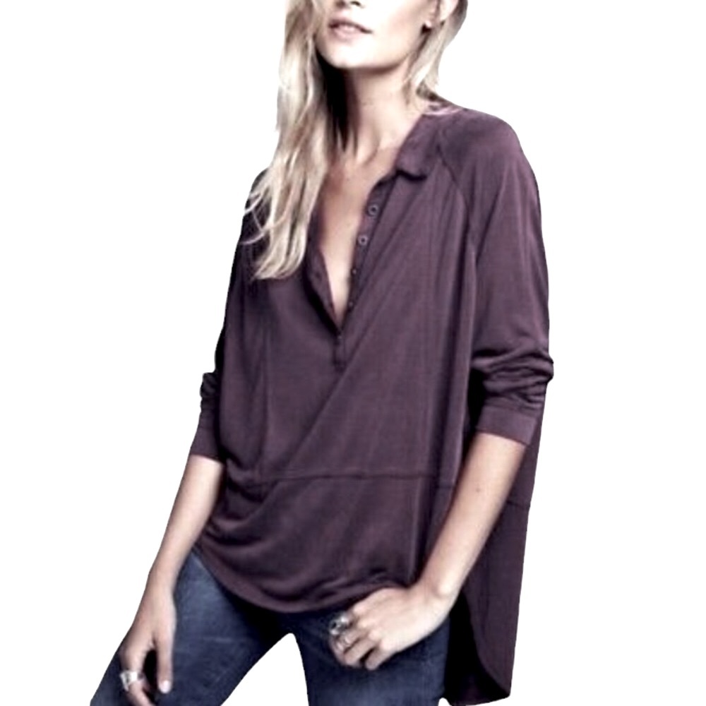 WE THE FREE | Women’s Rose Modal Oversized Henley Long Sleeve Top size Small